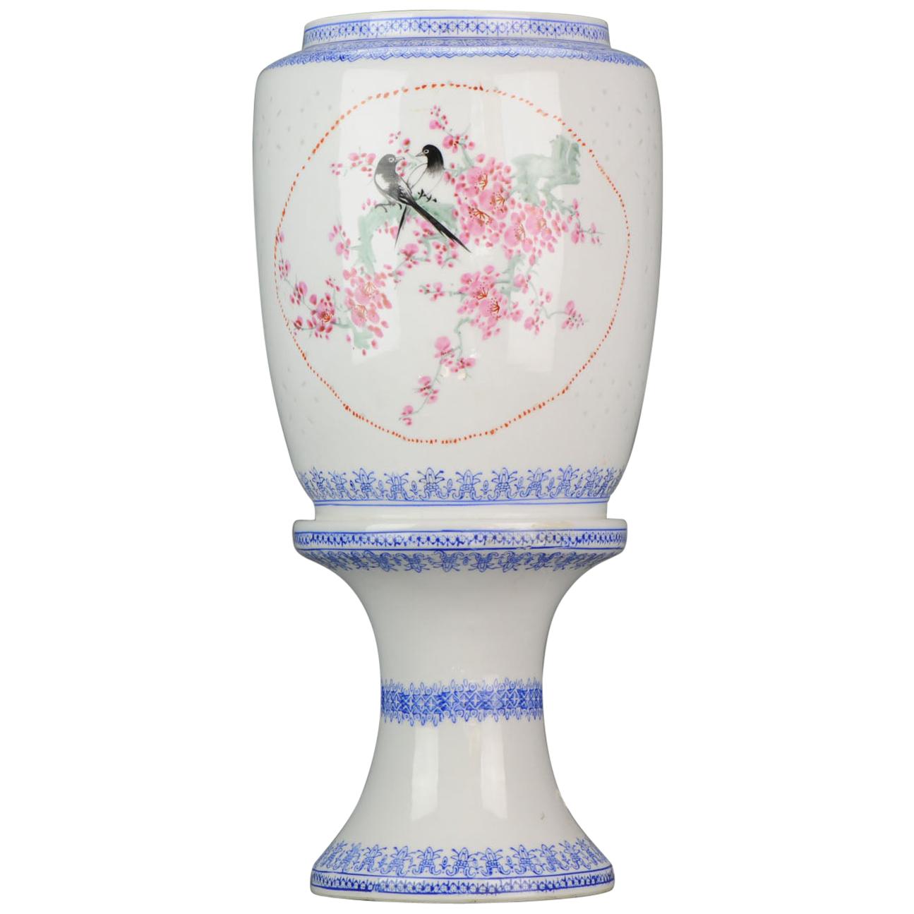 20th Birds Jingdezhen PRoC Eggshell Porcelain Lamp Lantern Chinese Marked For Sale