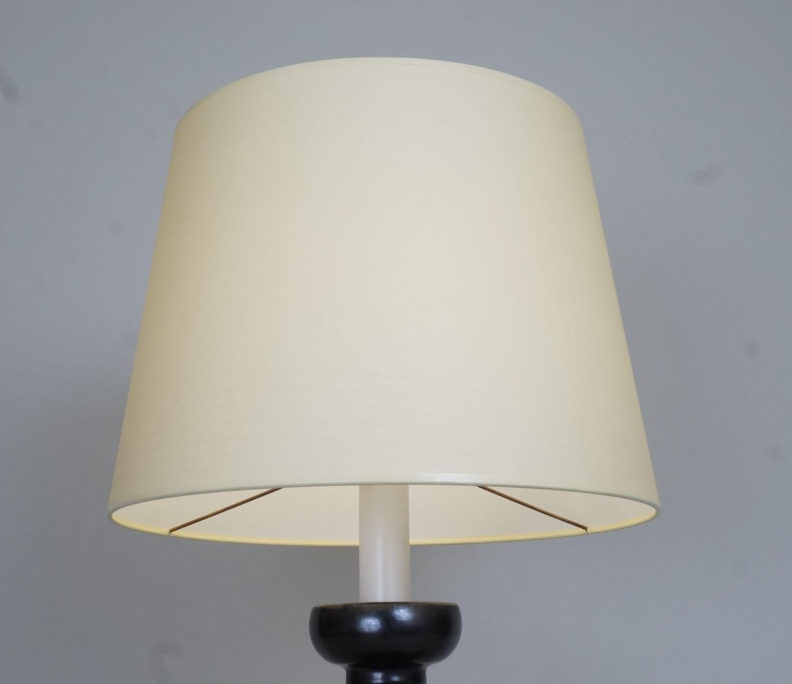 Enameled 20th Century Black Ceramic Candleholder Table Lamp For Sale