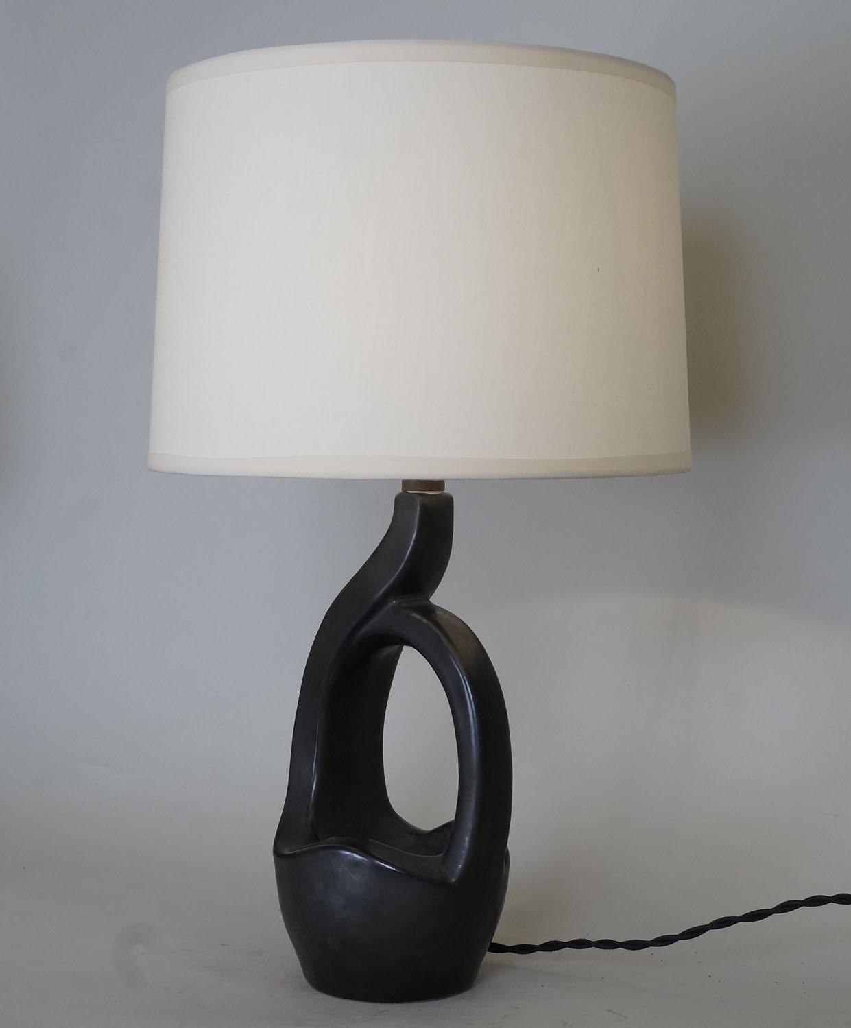 French 20th Century Black Enameled Ceramic Table Lamp For Sale