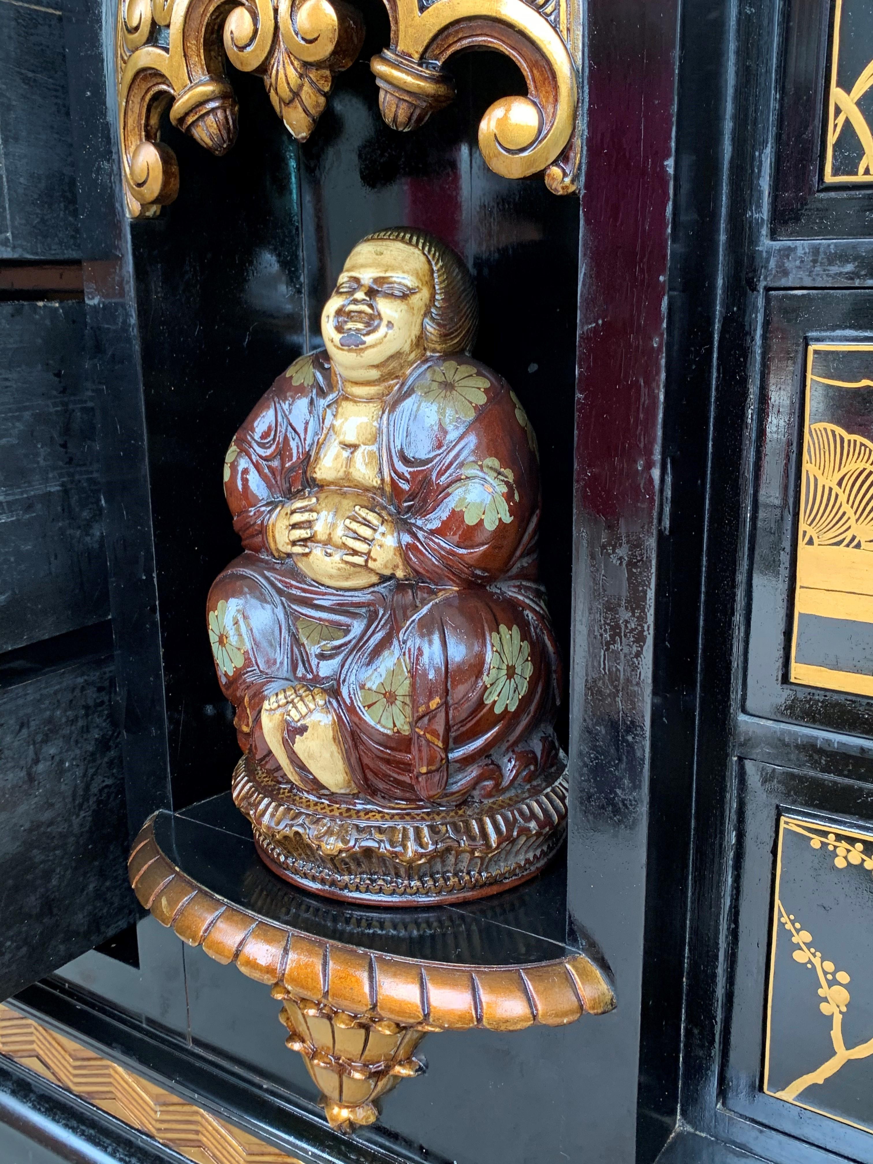 20th Black Lacquer and Hand Painted Open Altar Table or Sideboard For Sale 8