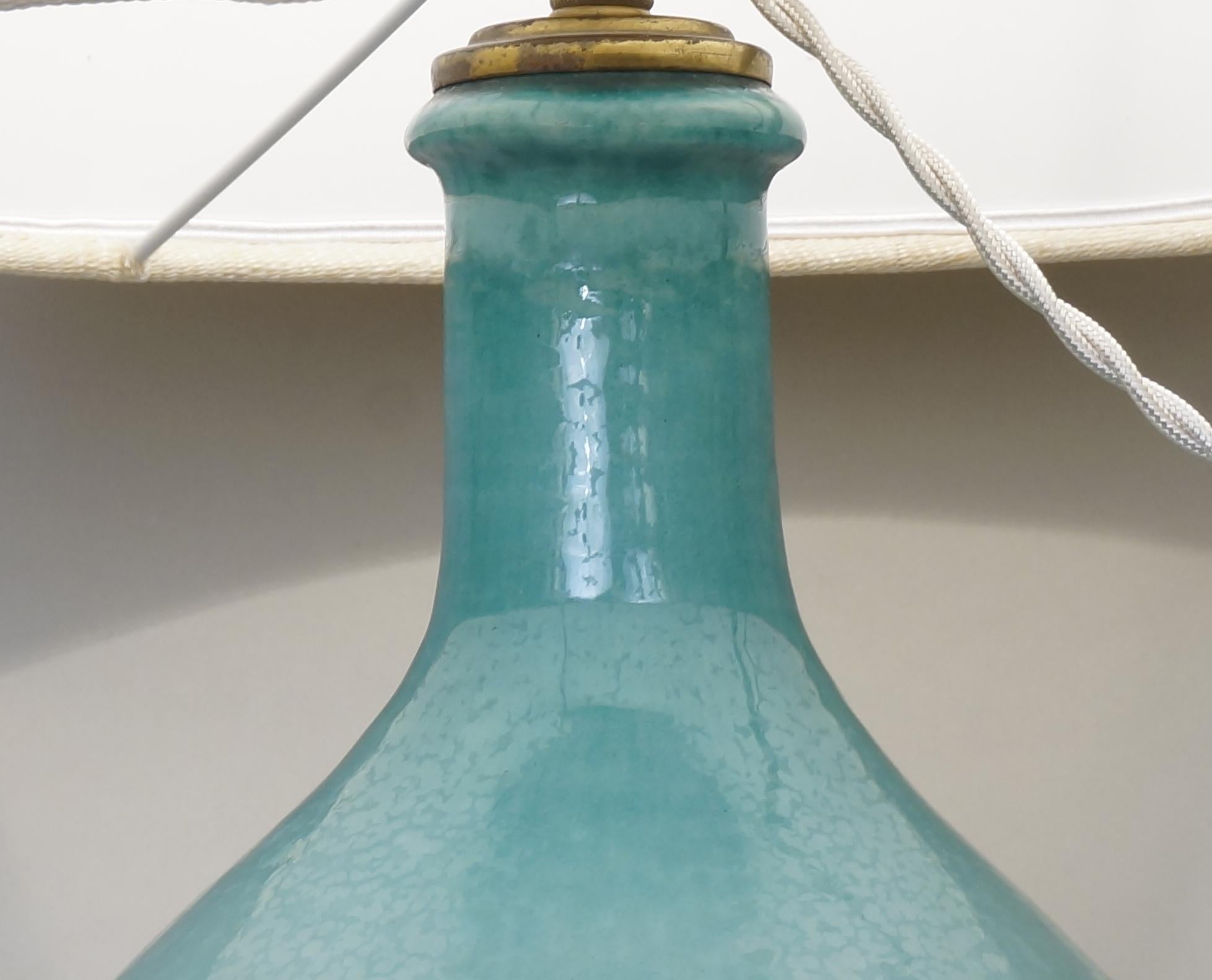 20th Century Blue Enameled Ceramic Table Lamp In Good Condition For Sale In Paris, FR