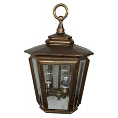 20th Brass & Beveled Glass Hexagonal Pendant Lantern