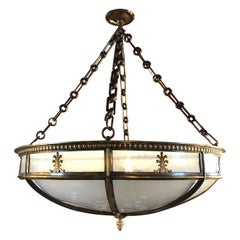 Antique 20th Bronze and Opaque Glass Plafonnier Ceiling Light