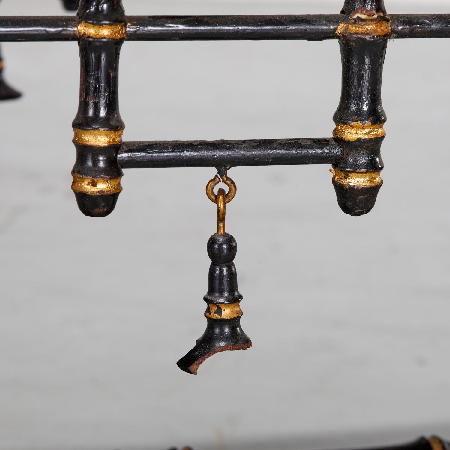 Metal 20th C. Aesthetic Movement Chinoiserie Faux Bamboo Ottoman with Tole Upholstery For Sale