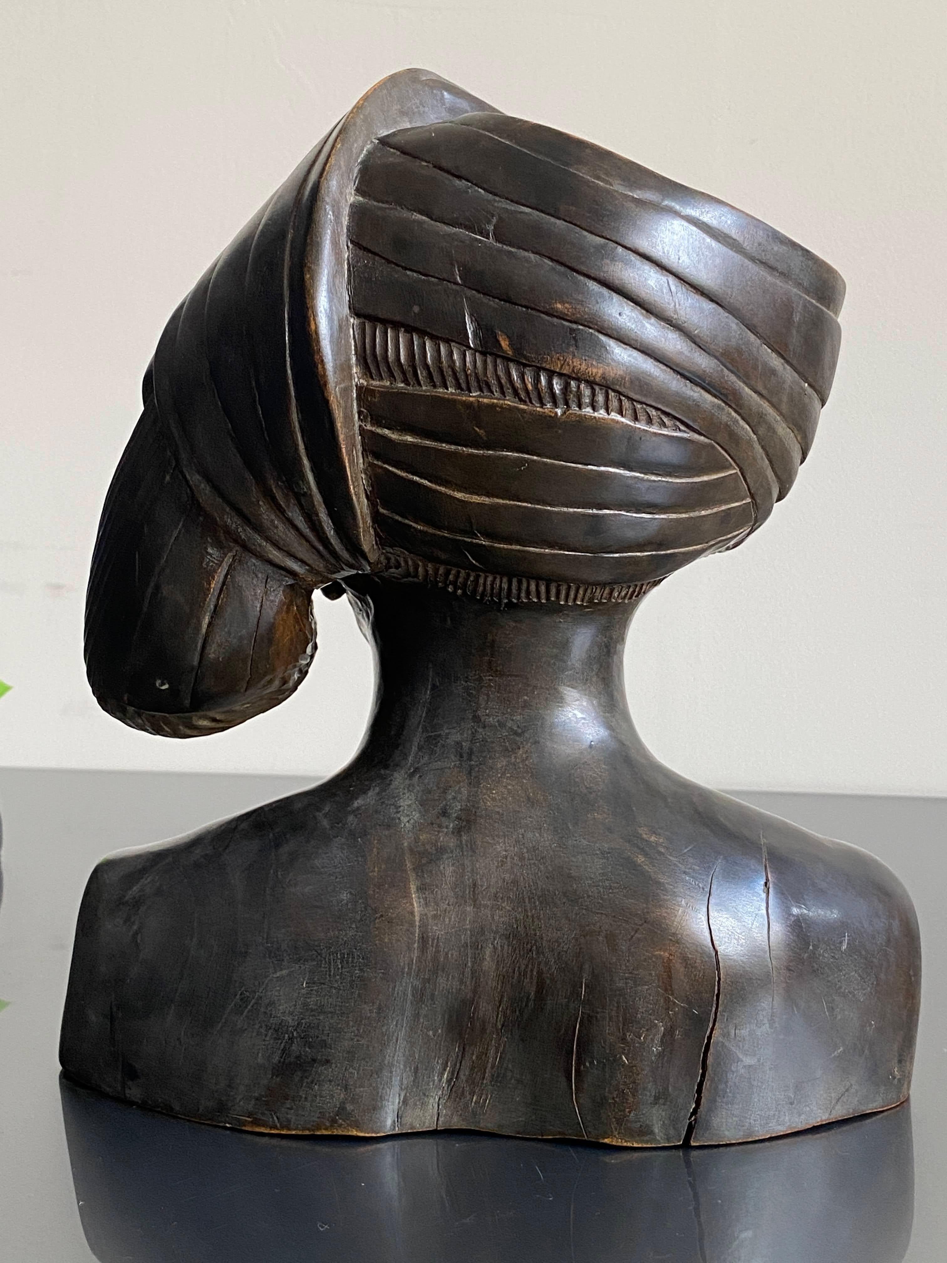 20th C. African Hardwood Carving of a Woman Wearing Headdress, circa 1930 4