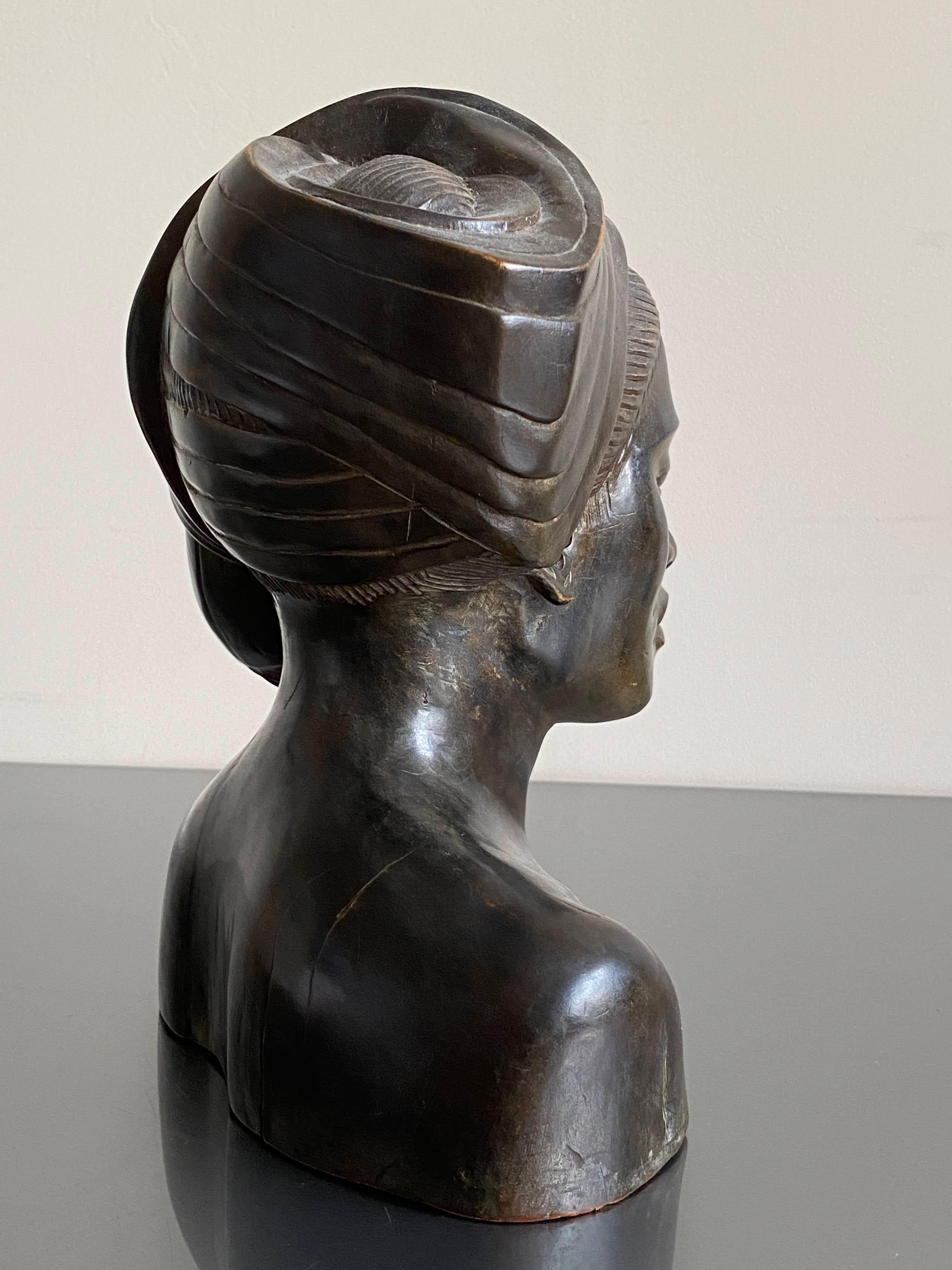 20th C. African Hardwood Carving of a Woman Wearing Headdress, circa 1930 In Good Condition In Cheltenham, GB