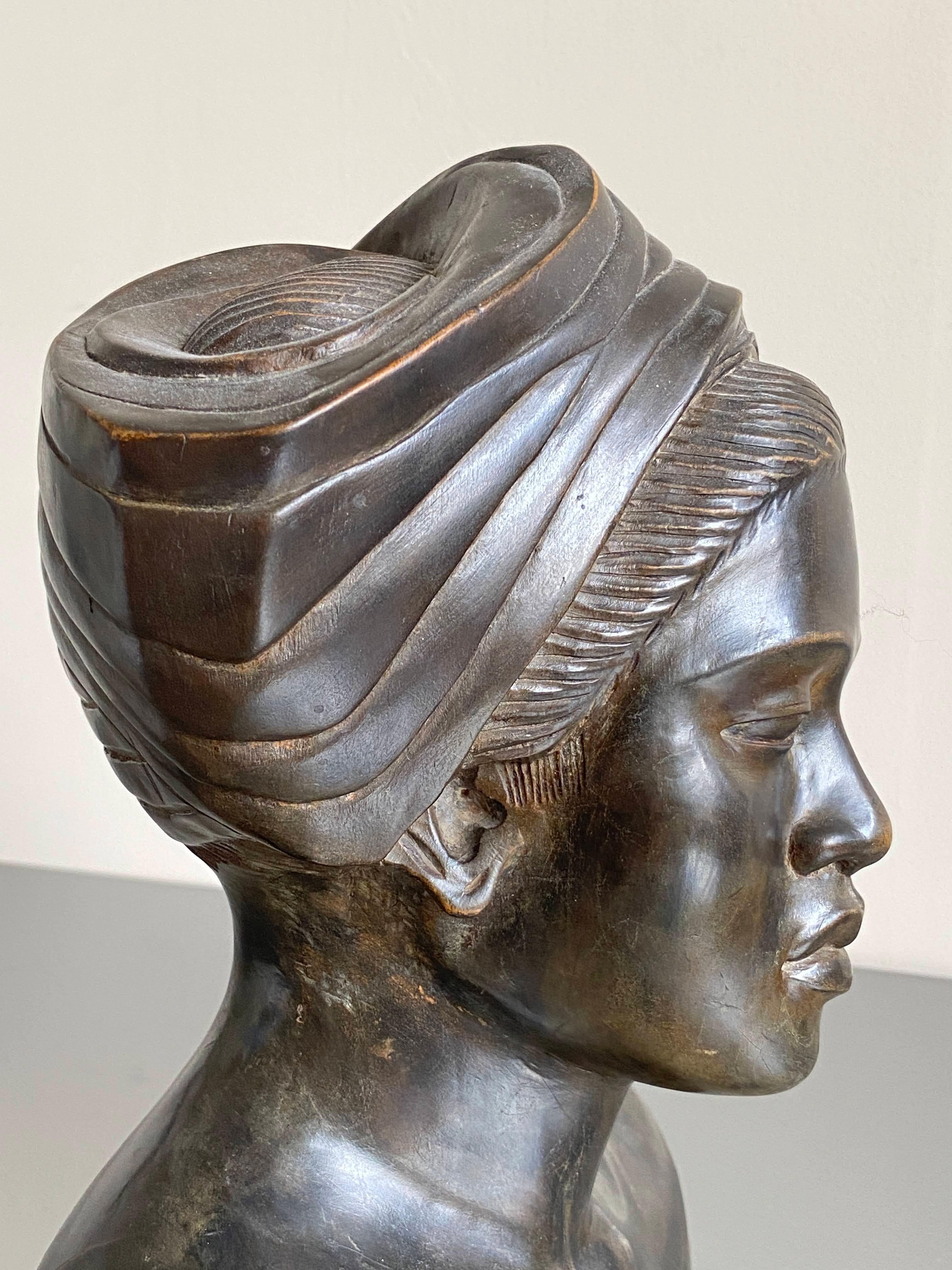 20th Century 20th C. African Hardwood Carving of a Woman Wearing Headdress, circa 1930