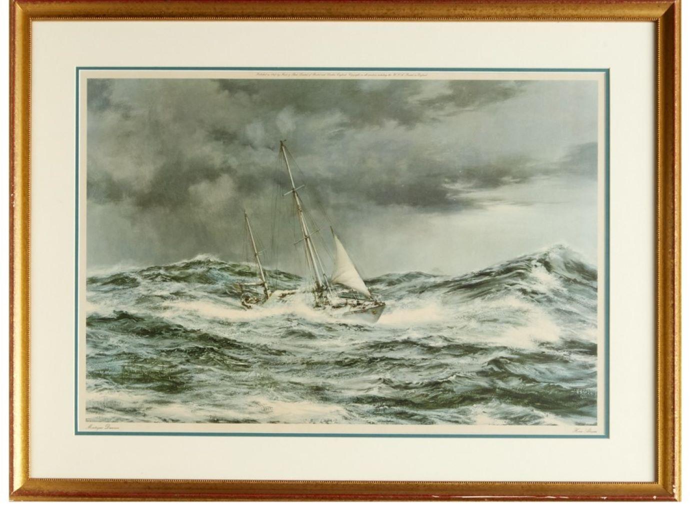 After Montague Dawson (British, 1895-1973), colour lithograph, matted and framed under non-glare glass. 