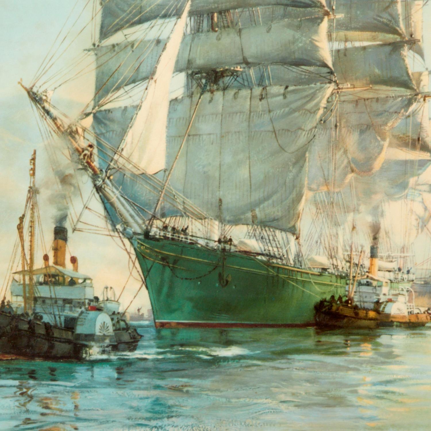 After Montague Dawson (British, 1895-1973), colour lithograph, matted and framed under non-glare glass. 