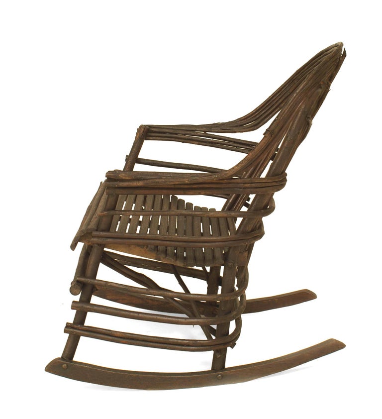 20th c. American Adirondack Style Willow Twig Rocking Chair For Sale at