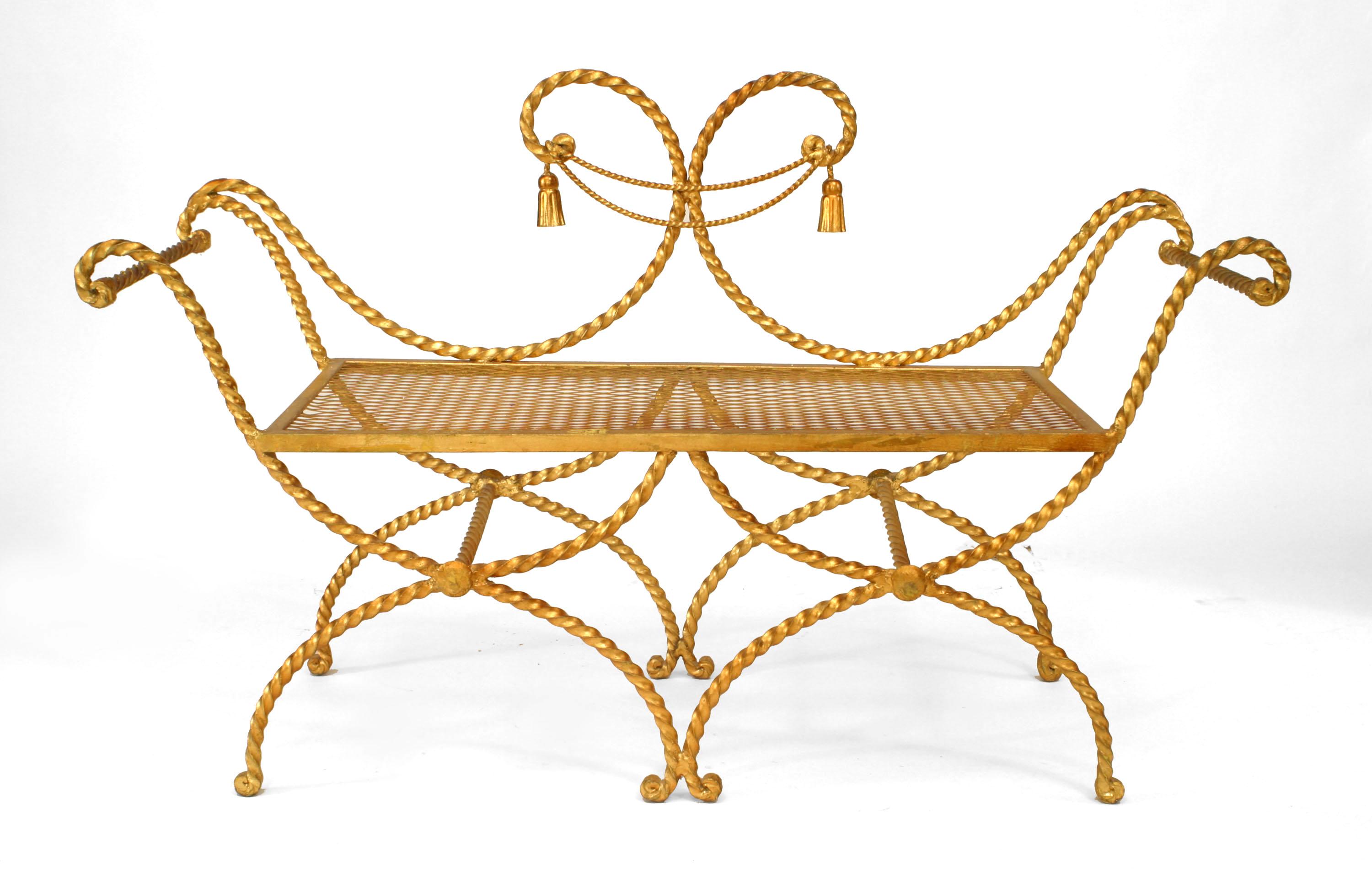 Hollywood Regency Rope and Tassel Gilt Loveseat For Sale