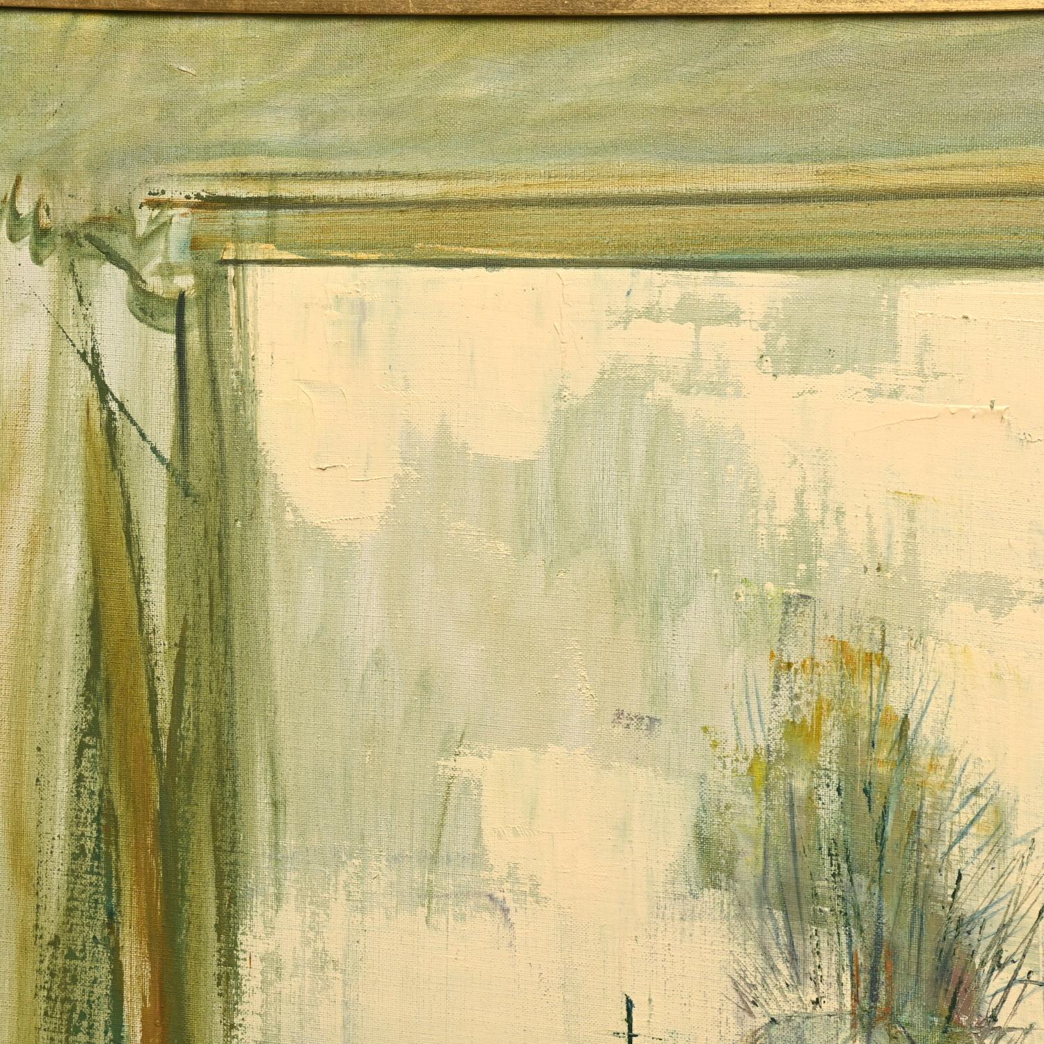 Siglo XX Americano, Stanley Sobossek, Óleo impresionista sobre lienzo - Vista de ventana Provincial francés en venta