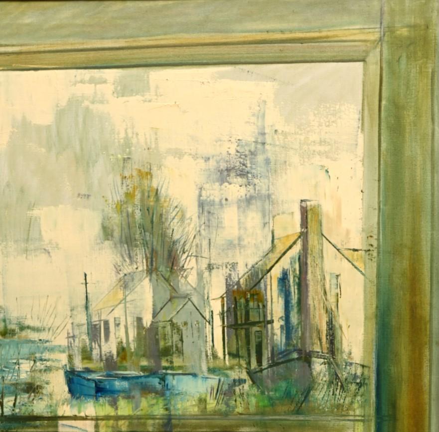 Siglo XX Americano, Stanley Sobossek, Óleo impresionista sobre lienzo - Vista de ventana Estadounidense en venta