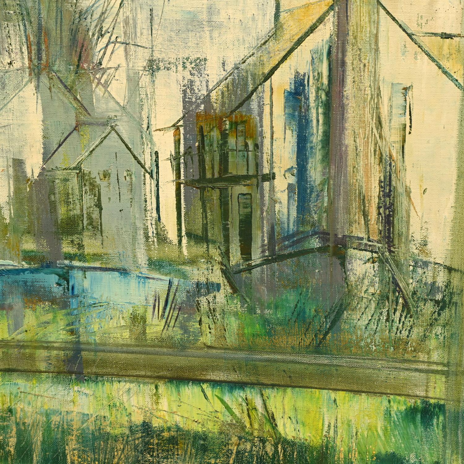 Siglo XX Americano, Stanley Sobossek, Óleo impresionista sobre lienzo - Vista de ventana Pintado a mano en venta