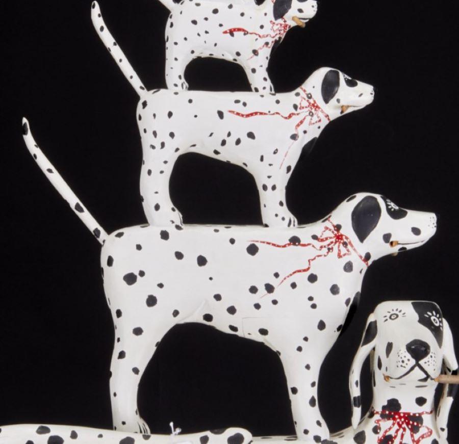 20th C. Americana Folk Art Painted Wood Sculpture of Five Stacked Dalmations  In Good Condition In Morristown, NJ