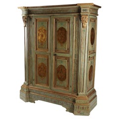 20th C. Used Continental, Parcel Gilt & Paint Decorated Armoire