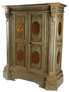 20th C. Antique Continental, Parcel Gilt, Paint Decorated,  Wardrobe, Armoire!