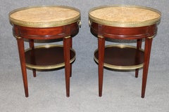 20th c Antique French Louis XVI Style Marble Top & Bronzo Ormolu End Tables