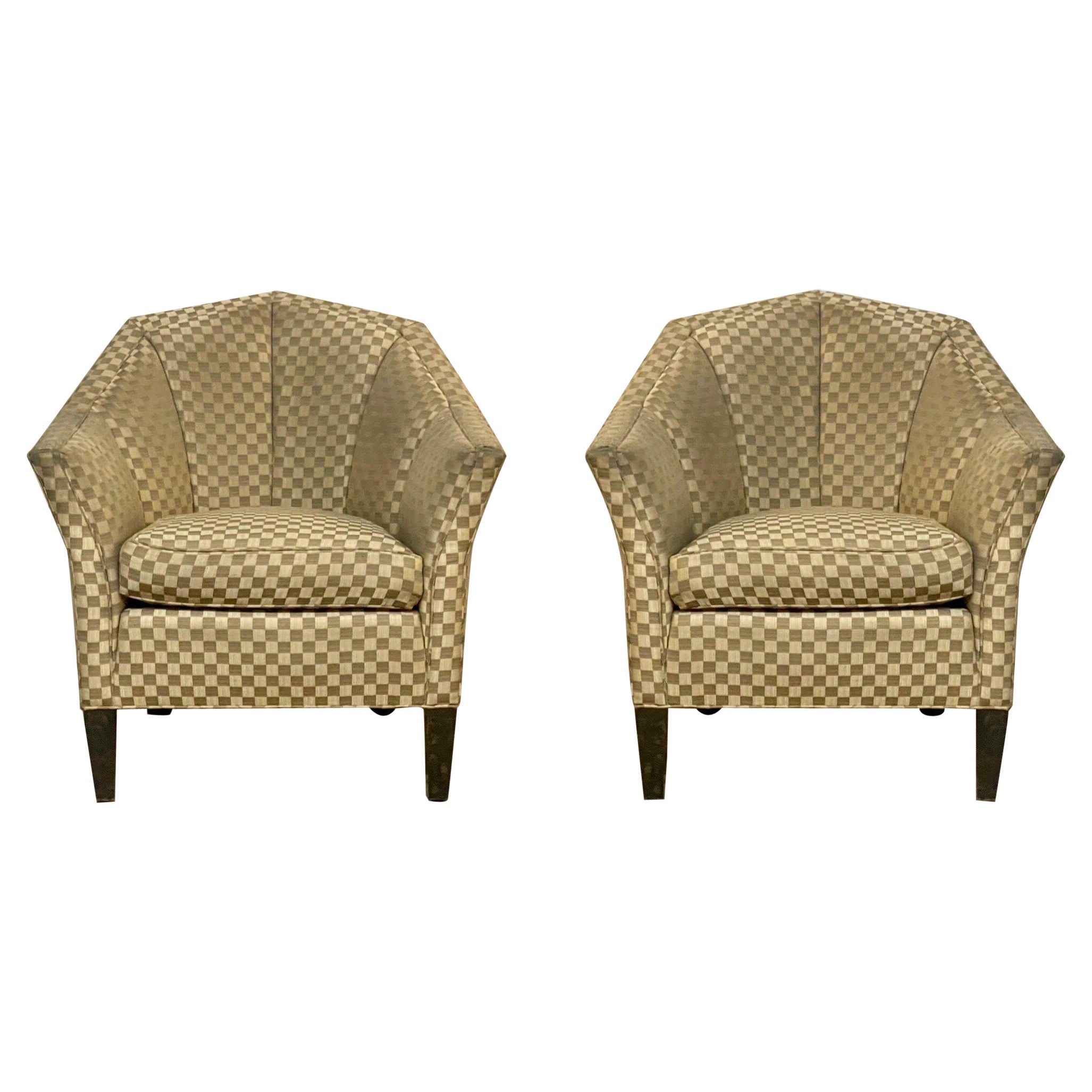 20th-C. Art Deco Style Channel Back Club Chairs by Theodore Alexander, Pair