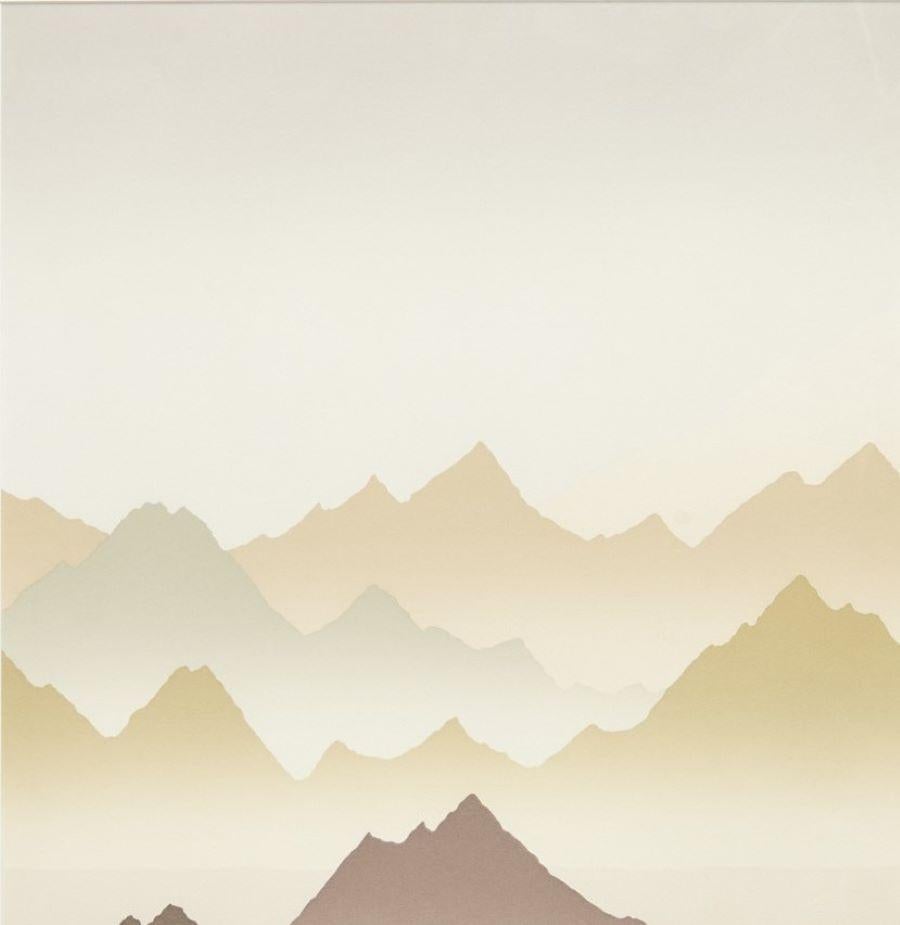 Moderno 20° sec. Serigrafia a prova d'artista su carta intelata, Mountainscape di Jack Duganne in vendita