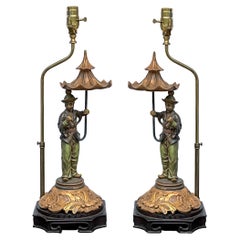 20th-C. Asian Chinoiserie & Pagoda Table Lamps Att. To Chelsea House  - Pair