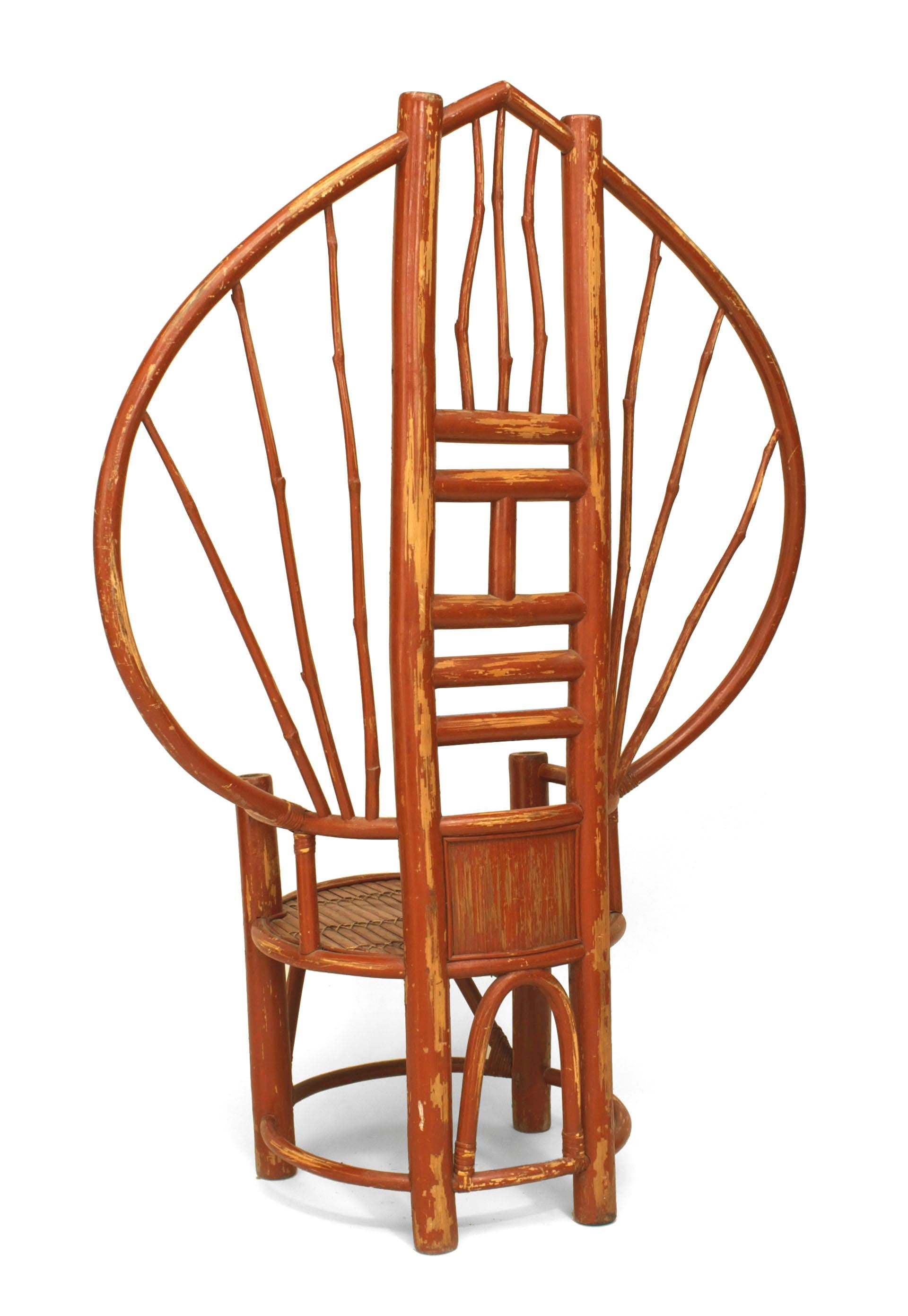 Unknown Asian Bamboo Fan Back Throne Chair For Sale