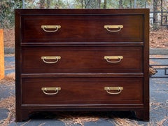 20th-C. Baker Furniture Co. Asian / Campaign Style Mahogany Chests, Pair