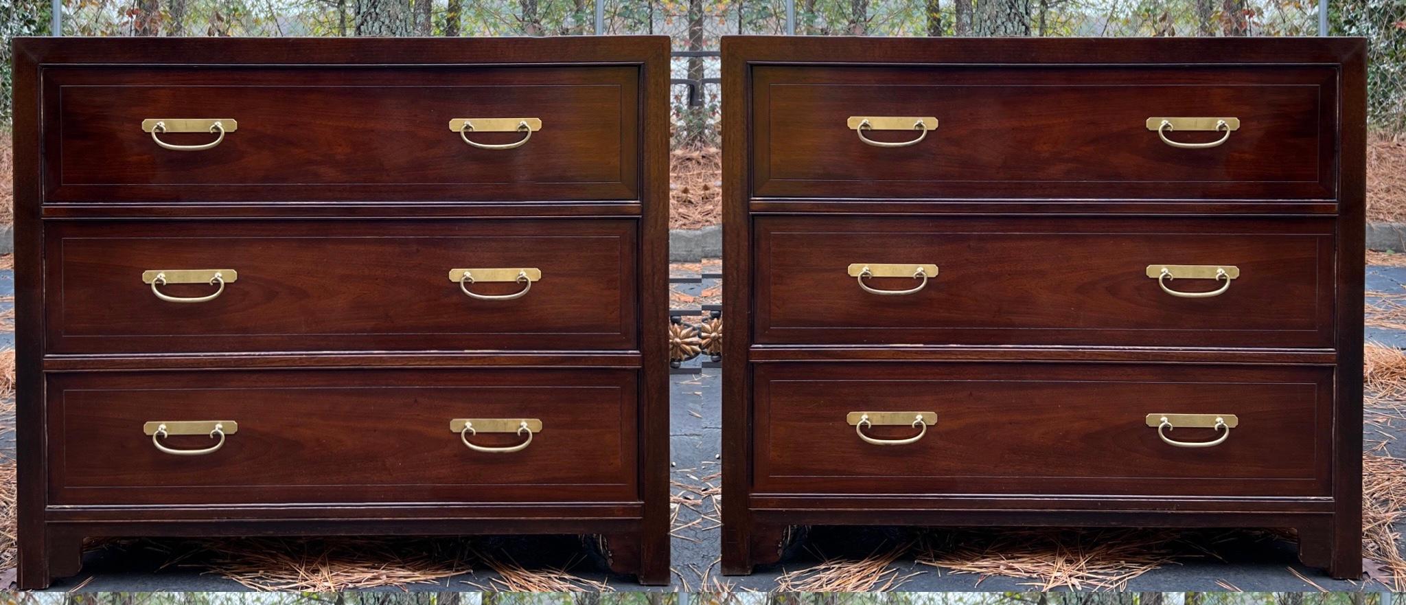 20th Century 20th-C. Baker Furniture Co. Asian / Campaign Style Mahogany Chests, Pair