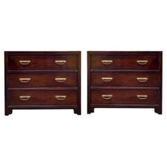 20th-C. Baker Furniture Co. Asian / Campaign Style Mahogany Chests, Pair