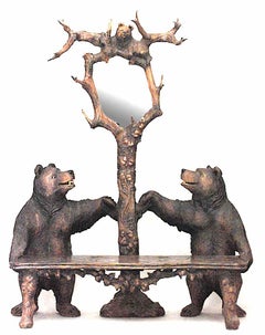 Rustic Black Forest Walnut Bear Settee