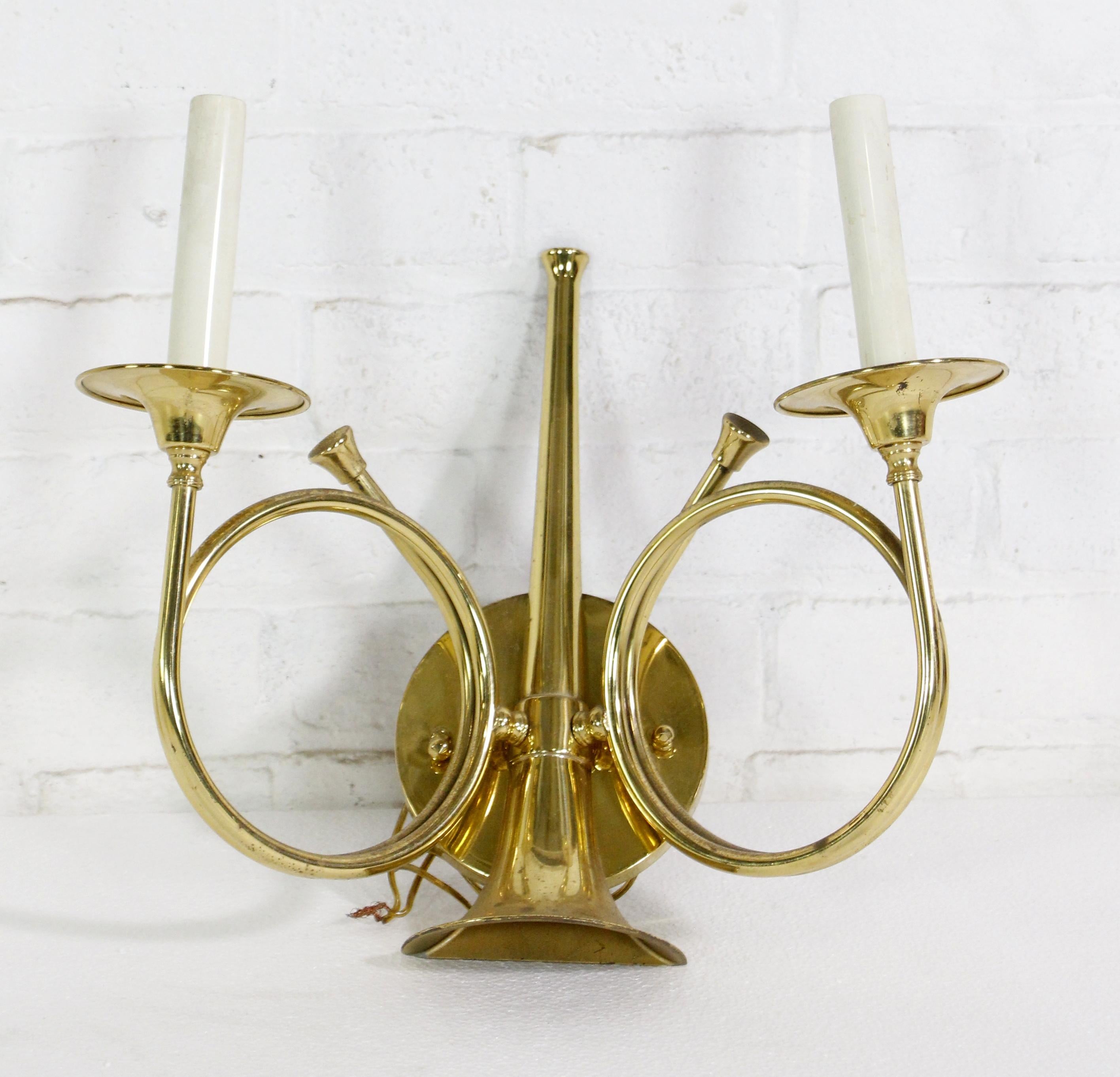 Polished Brass 2 Arm French Trumpet Sconce Quantity Available by Frederick Cooper