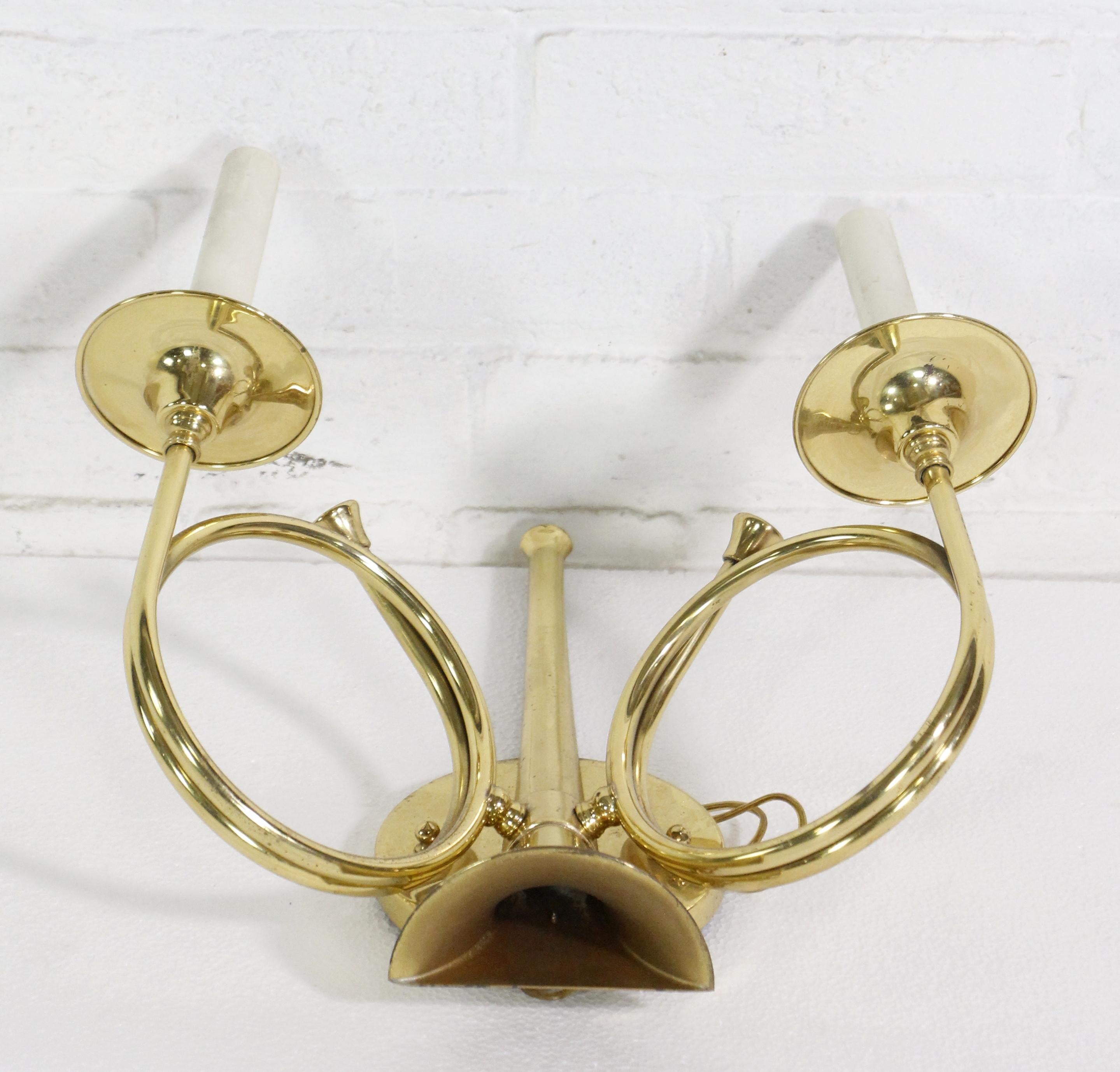 20th Century Brass 2 Arm French Trumpet Sconce Quantity Available by Frederick Cooper