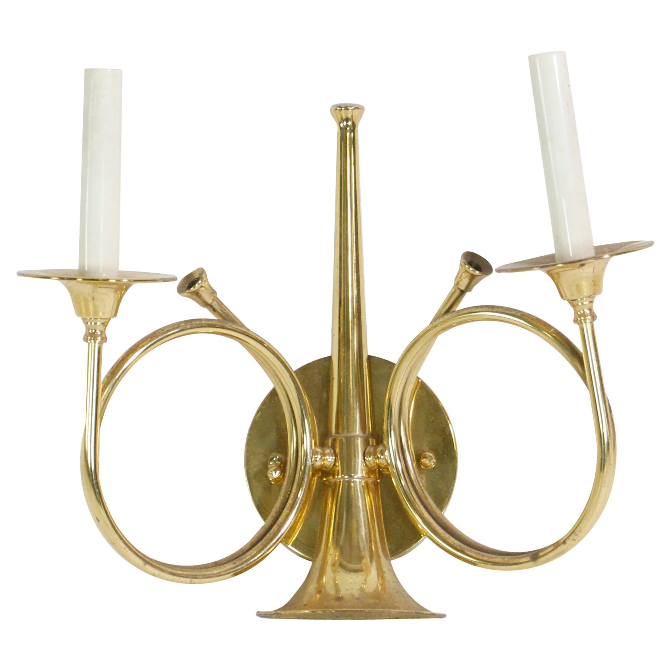 Brass 2 Arm French Trumpet Sconce Quantity Available by Frederick Cooper