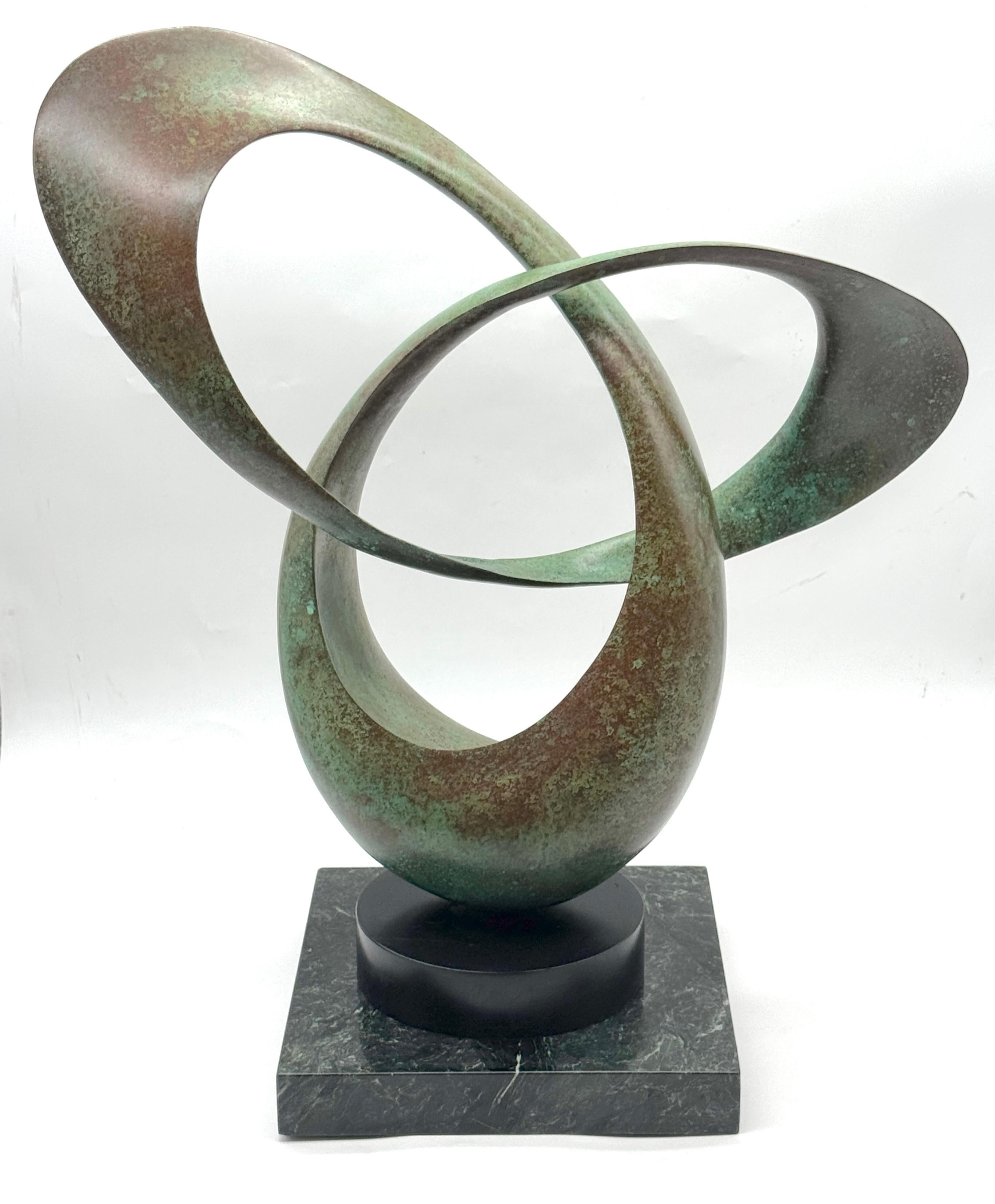 Late 20th Century Bronze Abstract Sculpture with Verdigris Patina, attributed to Richard Erdman (American, b. 1952)

Consisting of two pieces, the bronze sculpture and the marble base. 

A striking late 20th century abstract sculpture in cast bronze