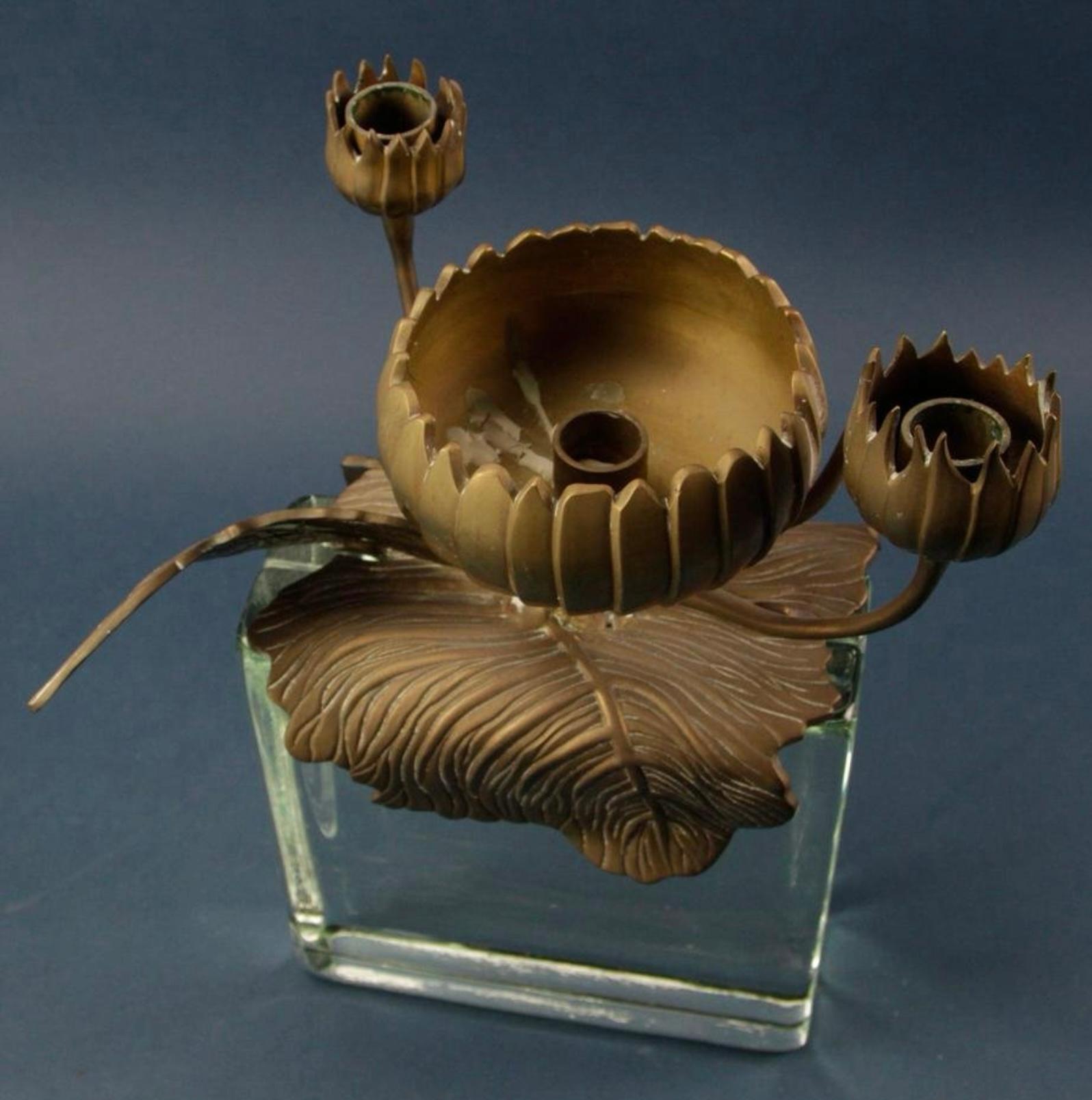 20th-C. Bronze Art Nouveau Style Lotus Form Candle Holder By Chapman For Sale 1