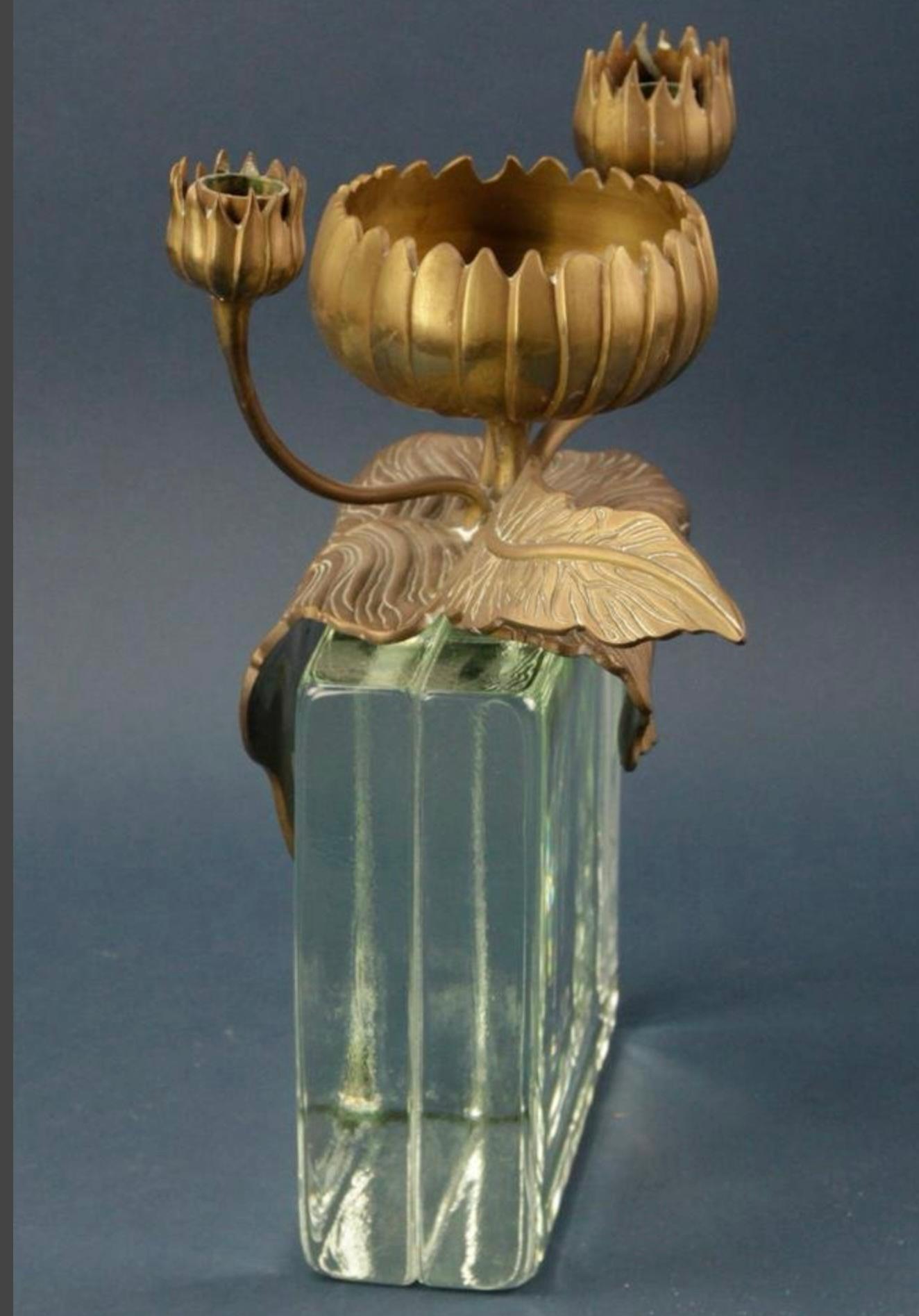 20th-C. Bronze Art Nouveau Style Lotus Form Candle Holder By Chapman For Sale 2