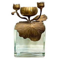 Vintage 20th-C. Bronze Art Nouveau Style Lotus Form Candle Holder By Chapman