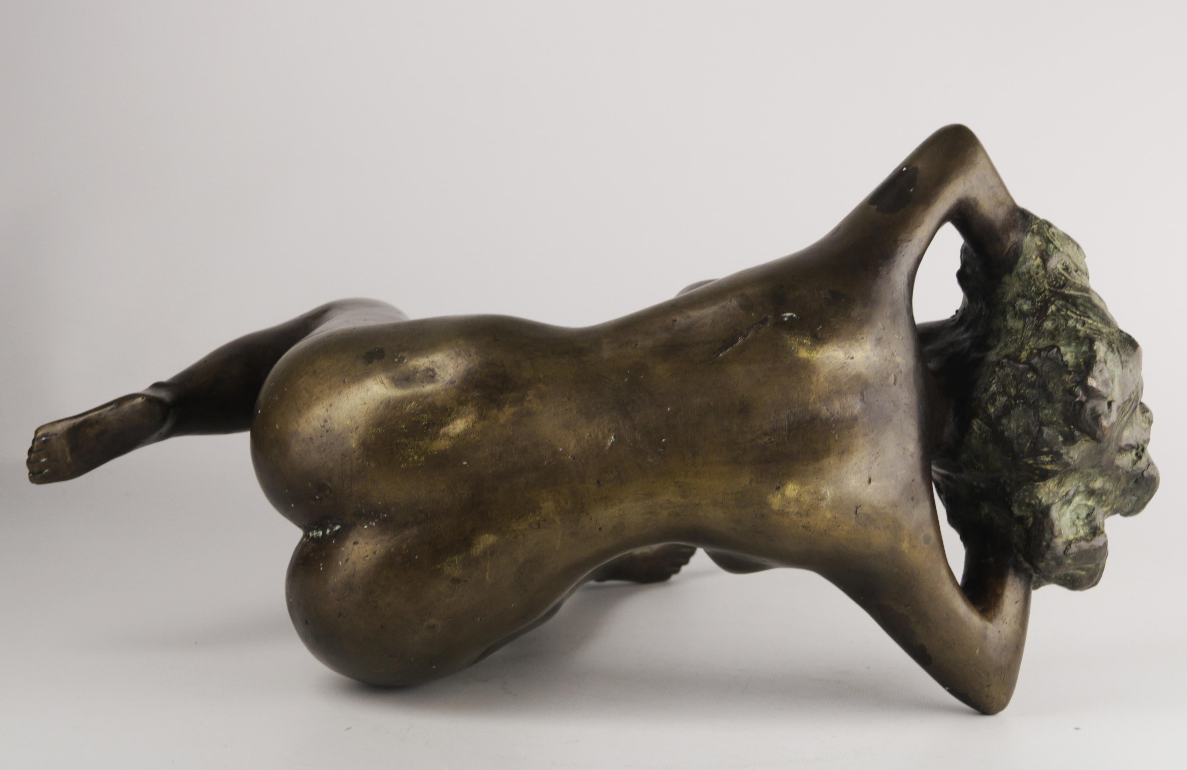 Cast 20th C. Bronze Sculpture of a Lying Woman by Argentine Sculptor J. Mariano Pagés For Sale