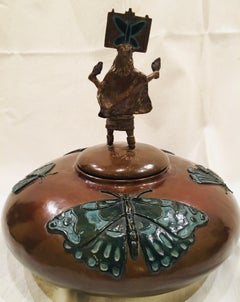 20th Century Bronze Western Sculpture “Butterfly Dance Pot” Signed Tom Knapp