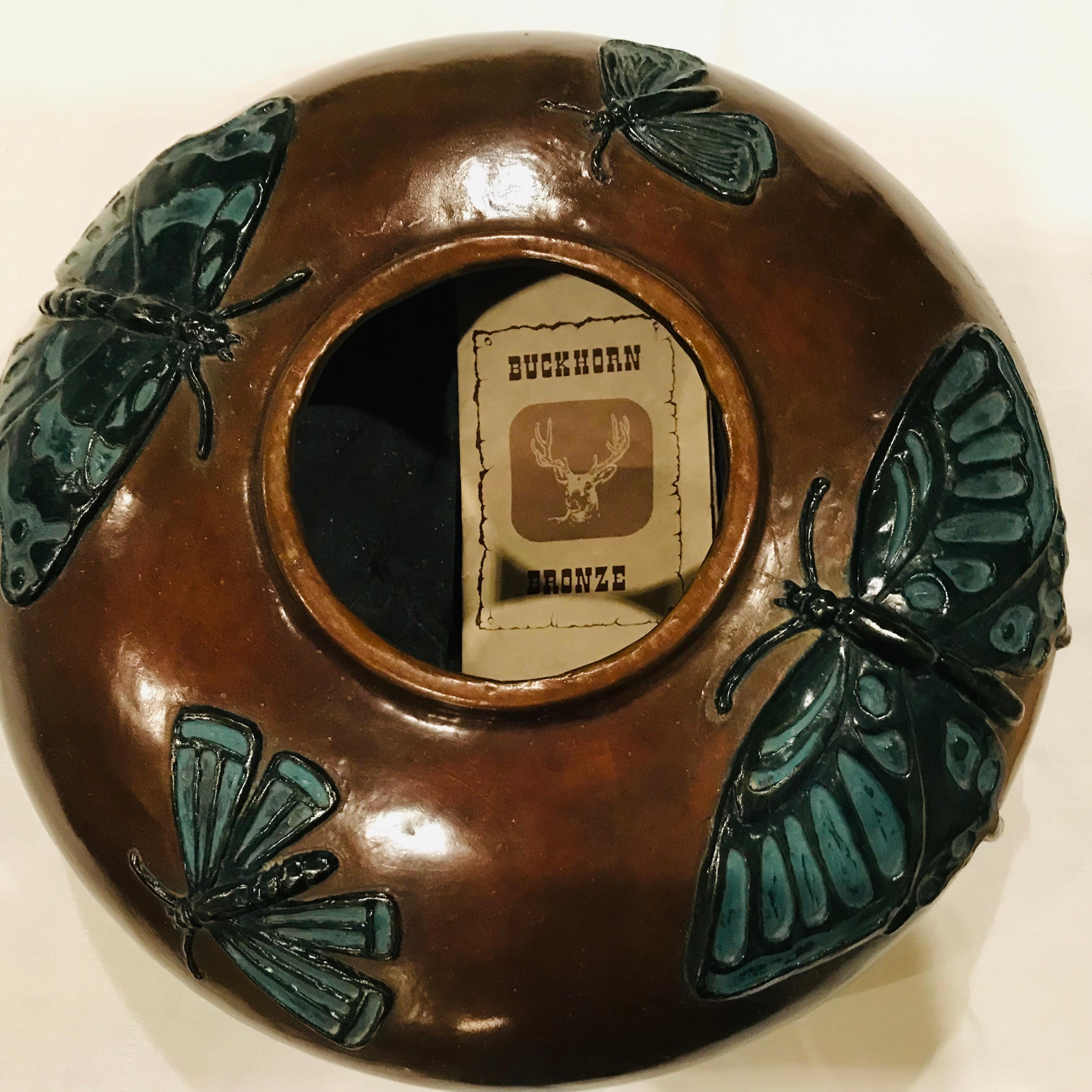 American 20th Century Bronze Western Sculpture “Butterfly Dance Pot” Signed Tom Knapp For Sale