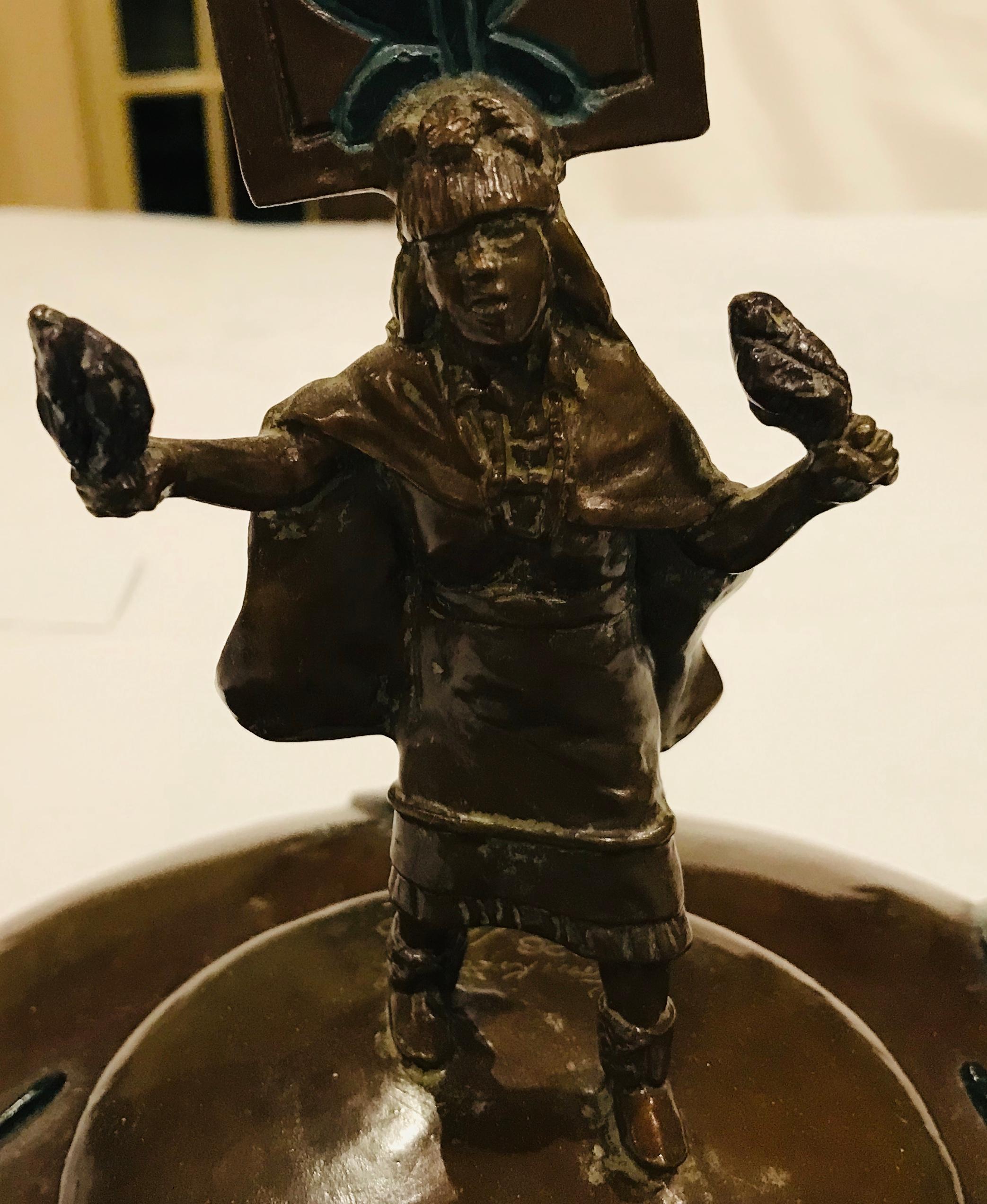 Cast 20th Century Bronze Western Sculpture “Butterfly Dance Pot” Signed Tom Knapp For Sale