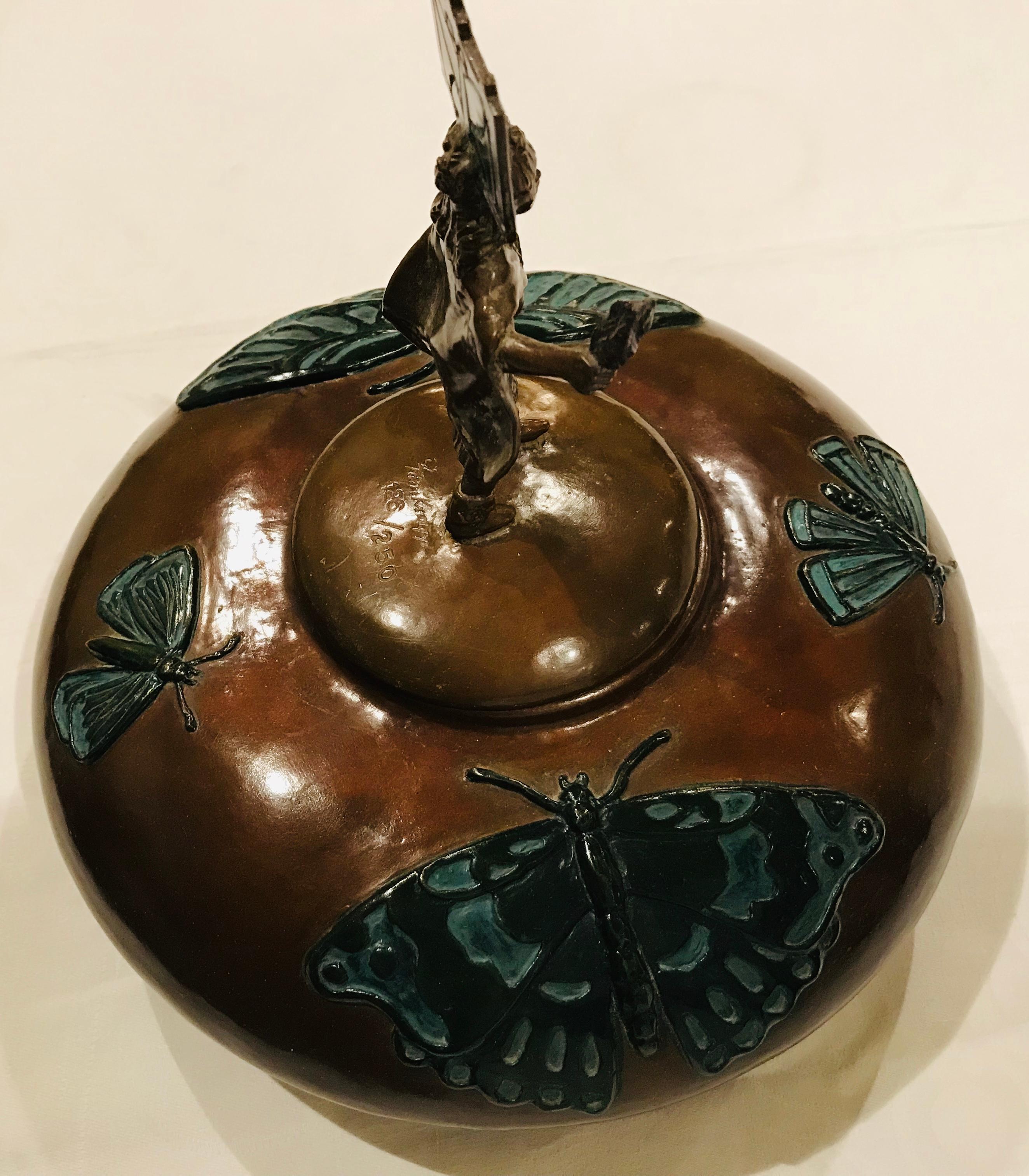 20th Century Bronze Western Sculpture “Butterfly Dance Pot” Signed Tom Knapp For Sale 1
