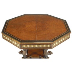 20th C. Burlwood & Parcel, Ebonized, Octagonal, Vintage / Antique Center Table