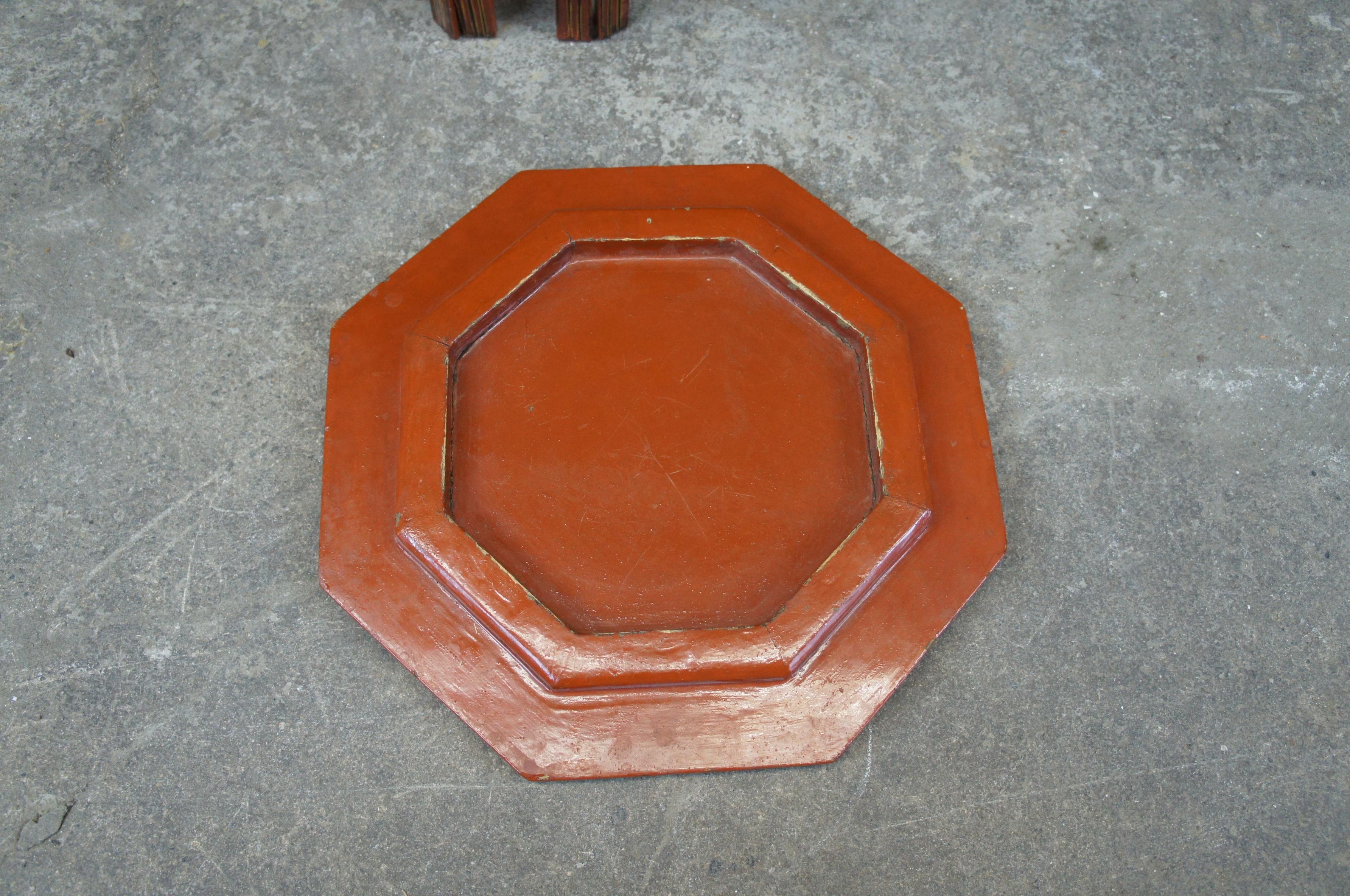 20th C. Burmese Red & Black Lacquer Octagon Painted Temple Scene Folding Table 4