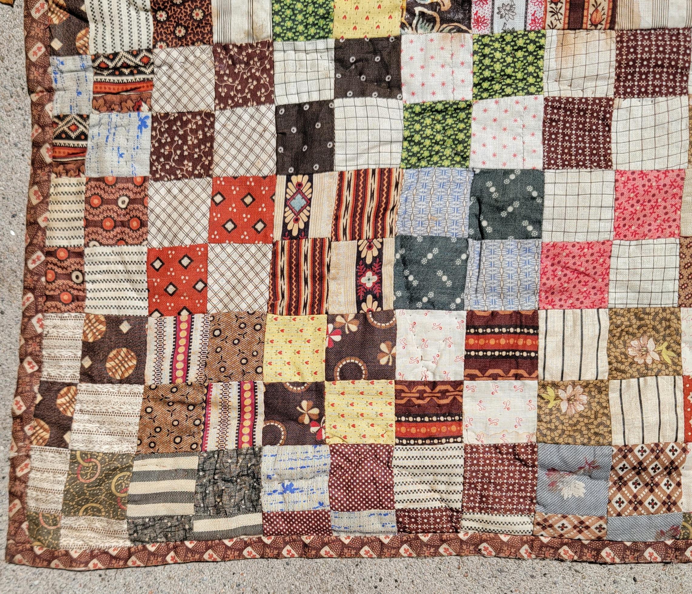 American 20th C Calico Postage Stamp Quilt For Sale