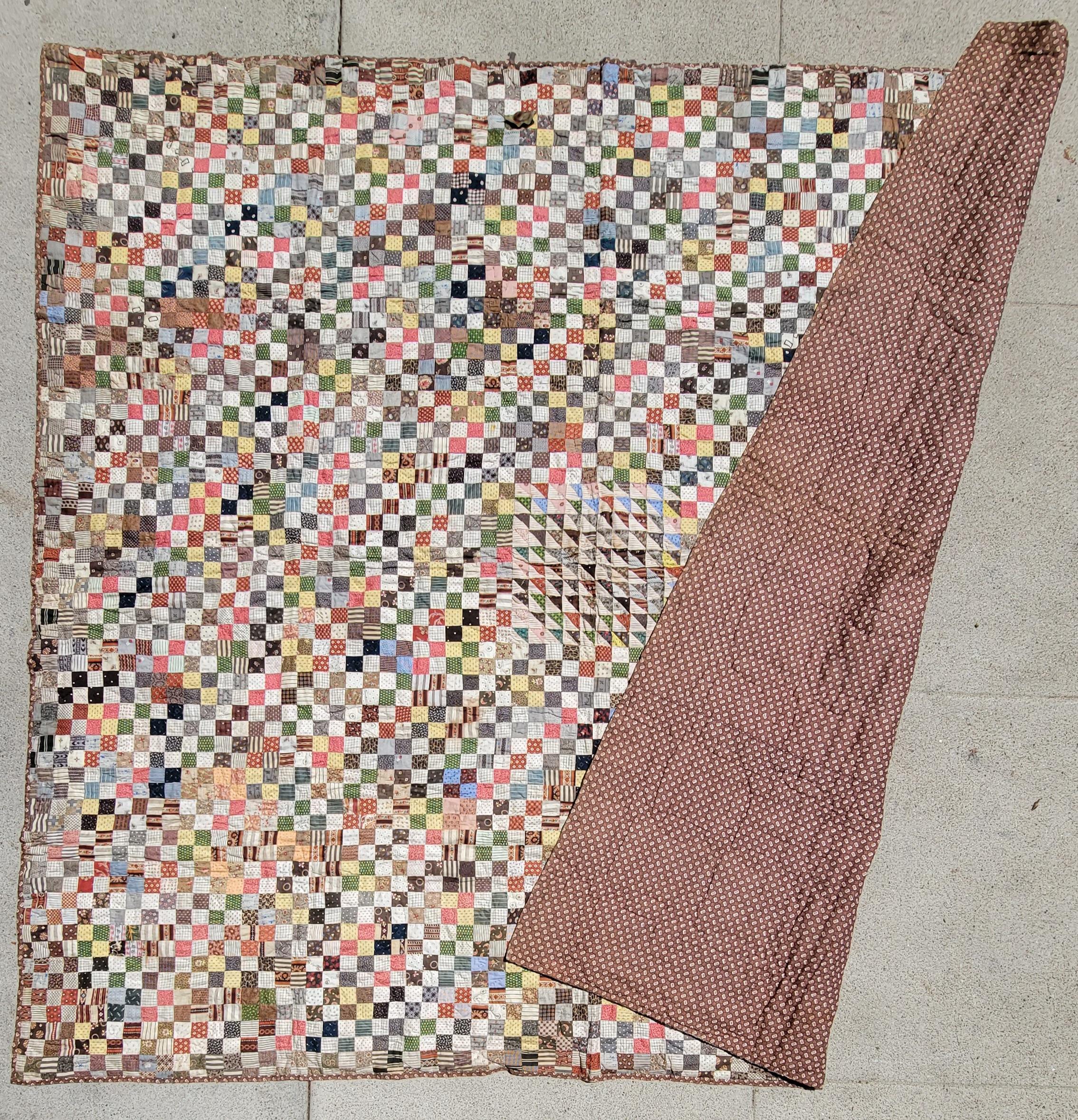 20th C Calico Postage Stamp Quilt In Good Condition For Sale In Los Angeles, CA