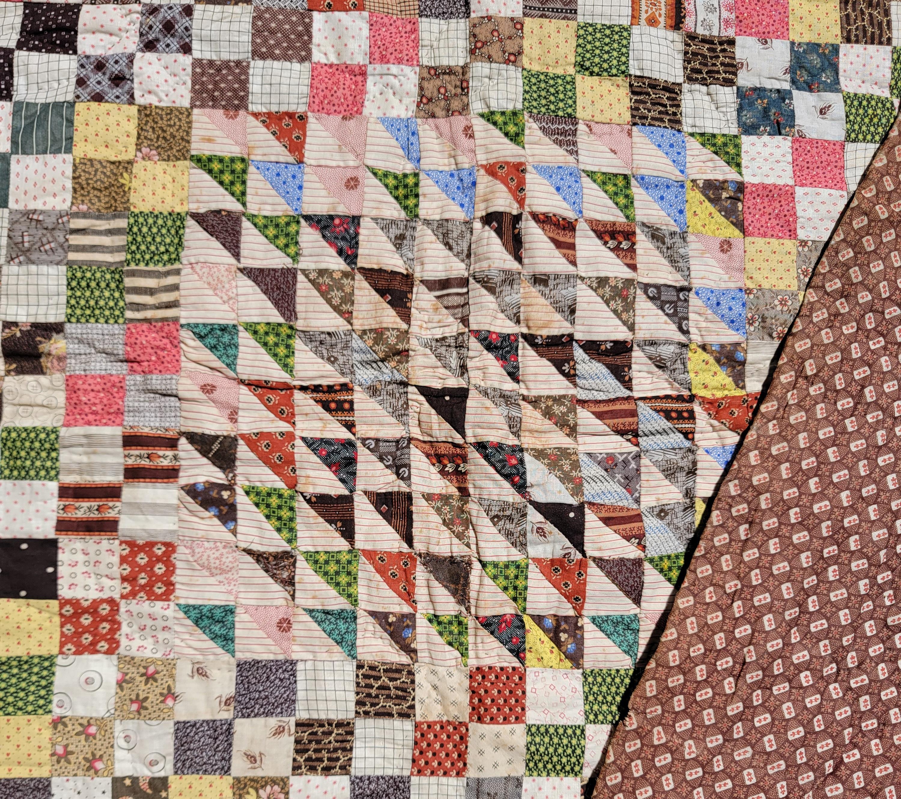 19th Century 20th C Calico Postage Stamp Quilt For Sale