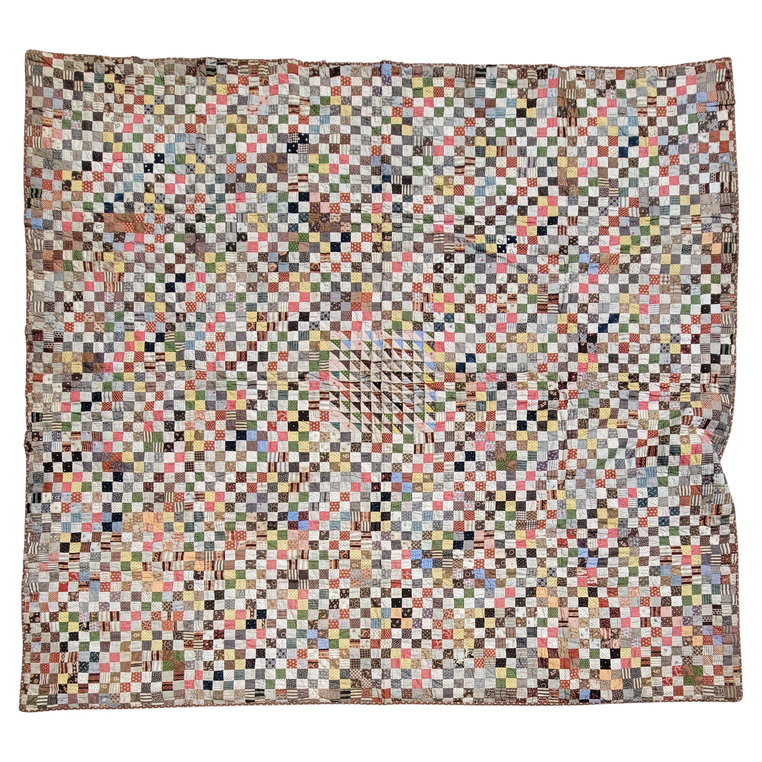 20th C Calico Postage Stamp Quilt