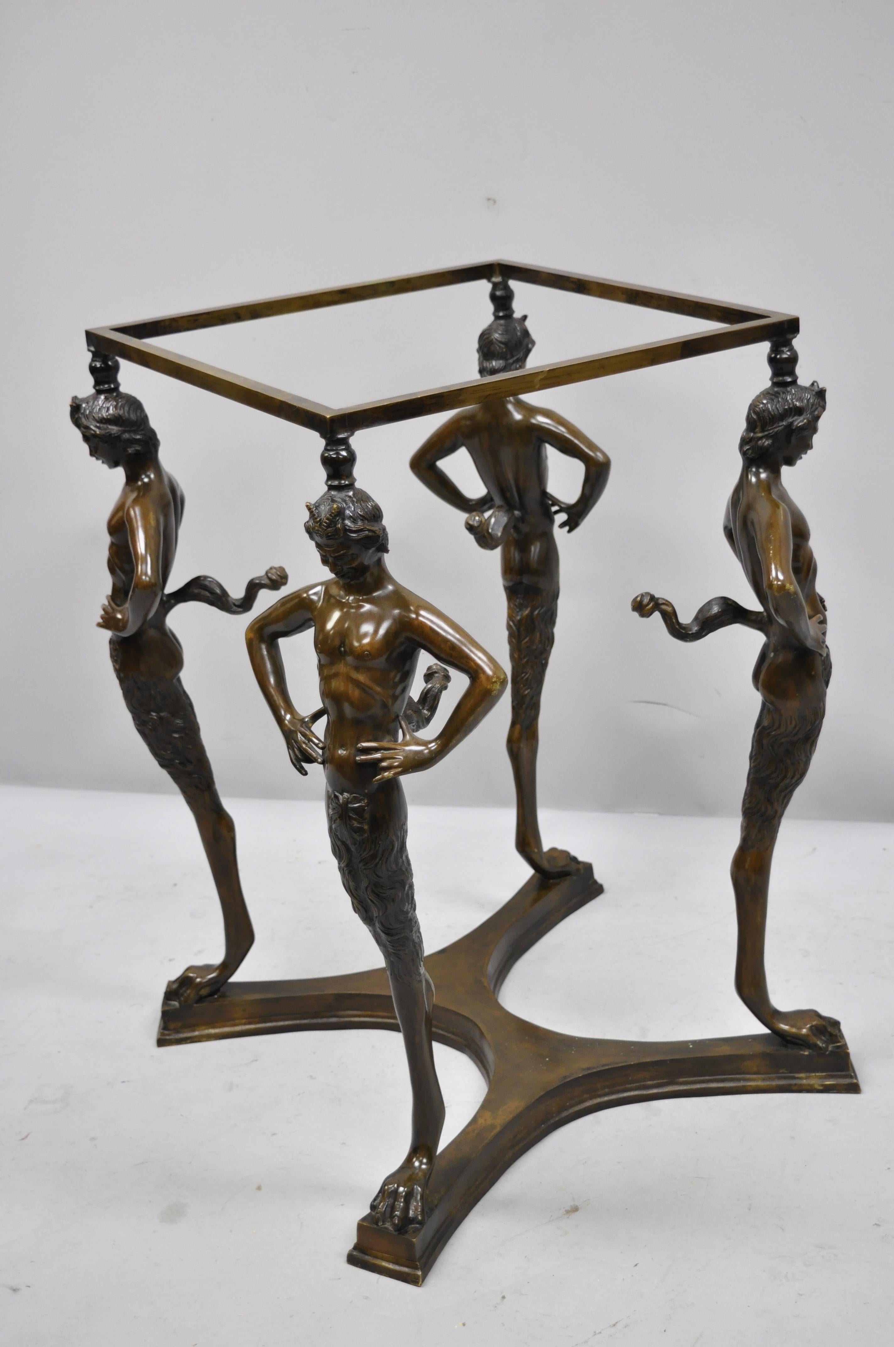 20th C. Cast Bronze Satyr Figure Pedestal Base Glass Top Dining Center Table For Sale 4