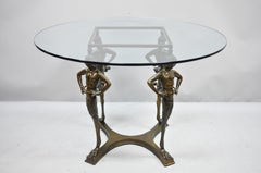 20th C. Cast Bronze Satyr Figure Pedestal Base Glass Top Dining Center Table